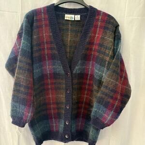 Paul Harris Design Vintage Mohair Blend Cardigan Sweater Plaid Medium